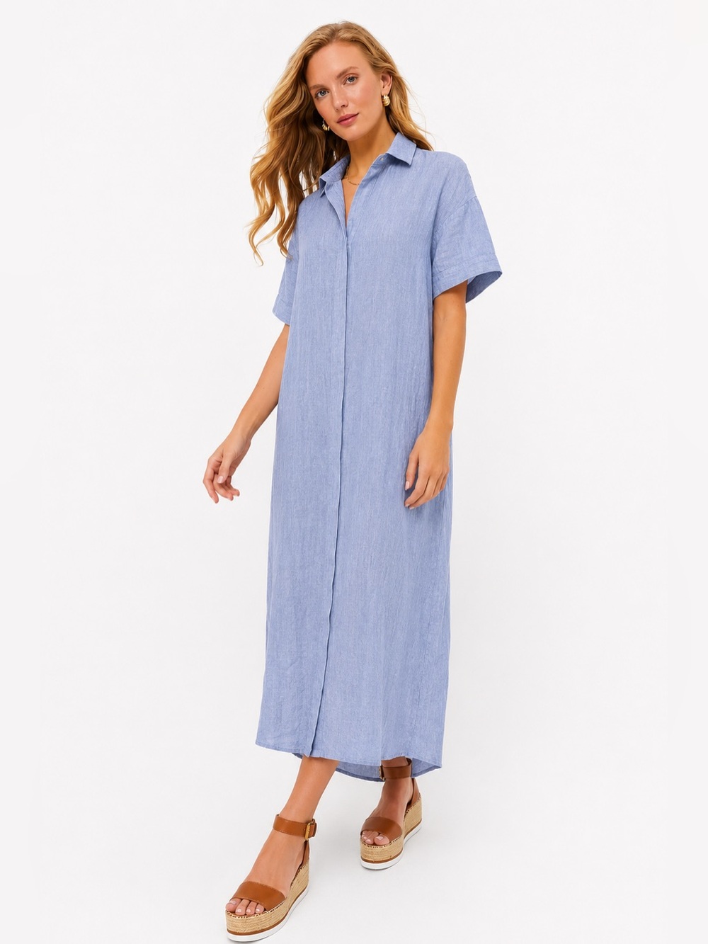 NWOT Tuckernuck Pomander Place Blue Chambray Cotton Linen Maxi Shirt Dress